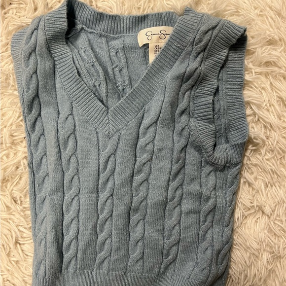 Jessica Simpson Blue V-Neck Cable Knit Sweater - Picture 1 of 4